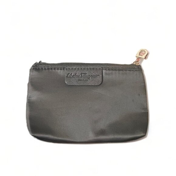NWOT - SALVATORE FERRAGAMO - Cosmetic Bag BLACK/ SILVER SMALL - Picture 1 of 4